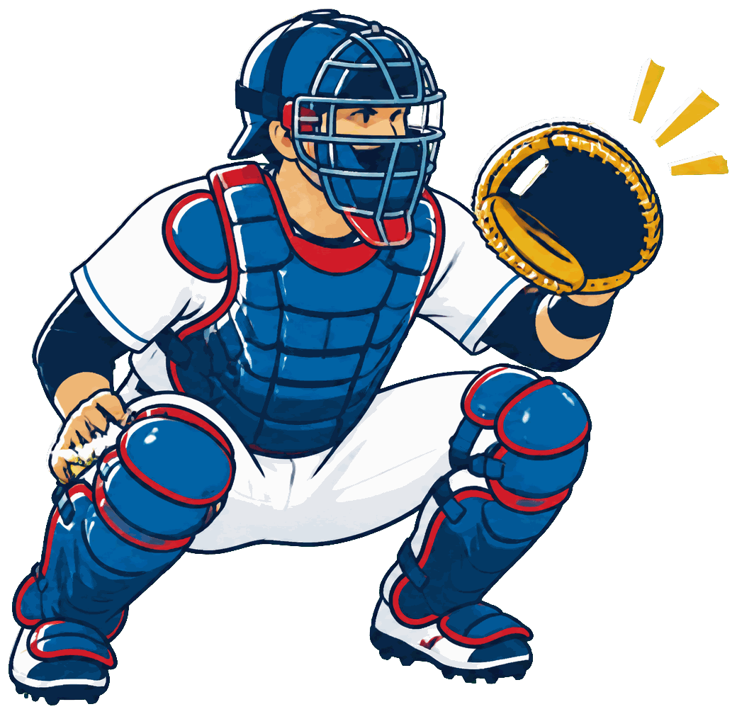 防具を着けてミットを構えるキャッチャーのイラスト